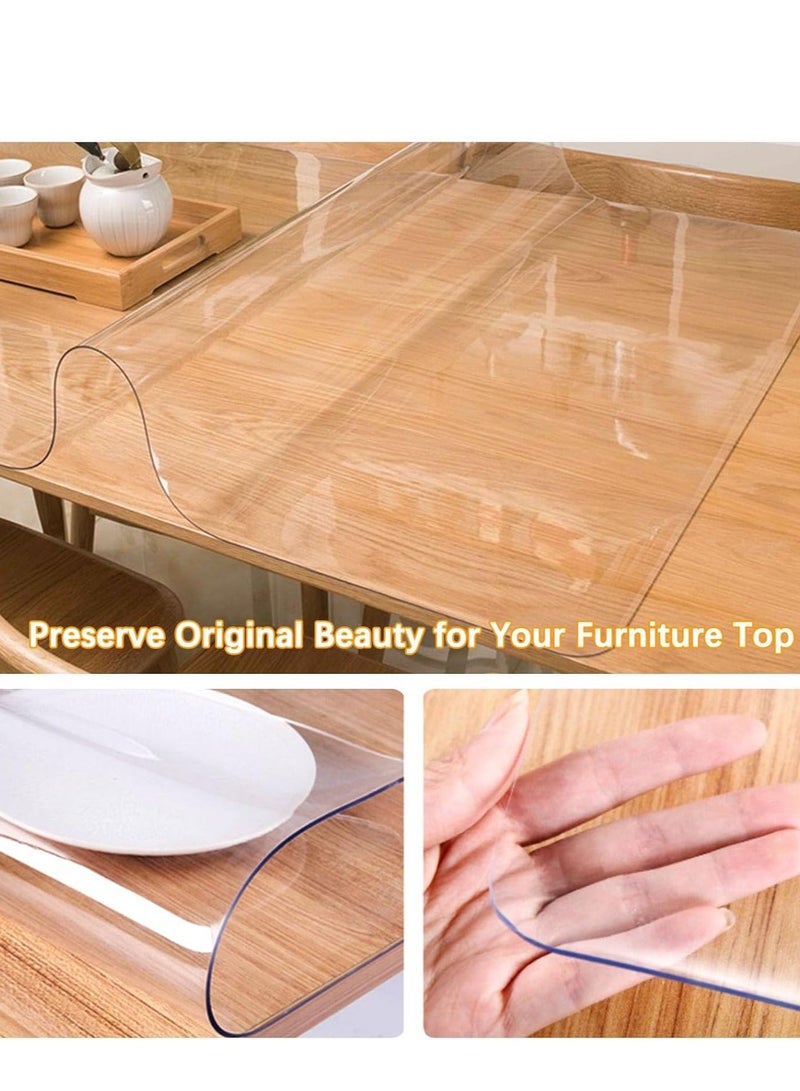 بابونا واقي مفرش طاولة بلاستيكي شفاف، مقاوم للماء والزيوت والبقع وقابل للمسح، غطاء طاولة مستطيل شفاف من الفينيل، مفرش طاولة شفاف لطاولة الطعام الداخلية والخارجية، 60x120 سم - Image 2